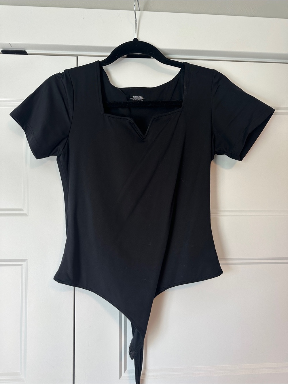 Women’s Black Asymmetric Short Sleeve Top